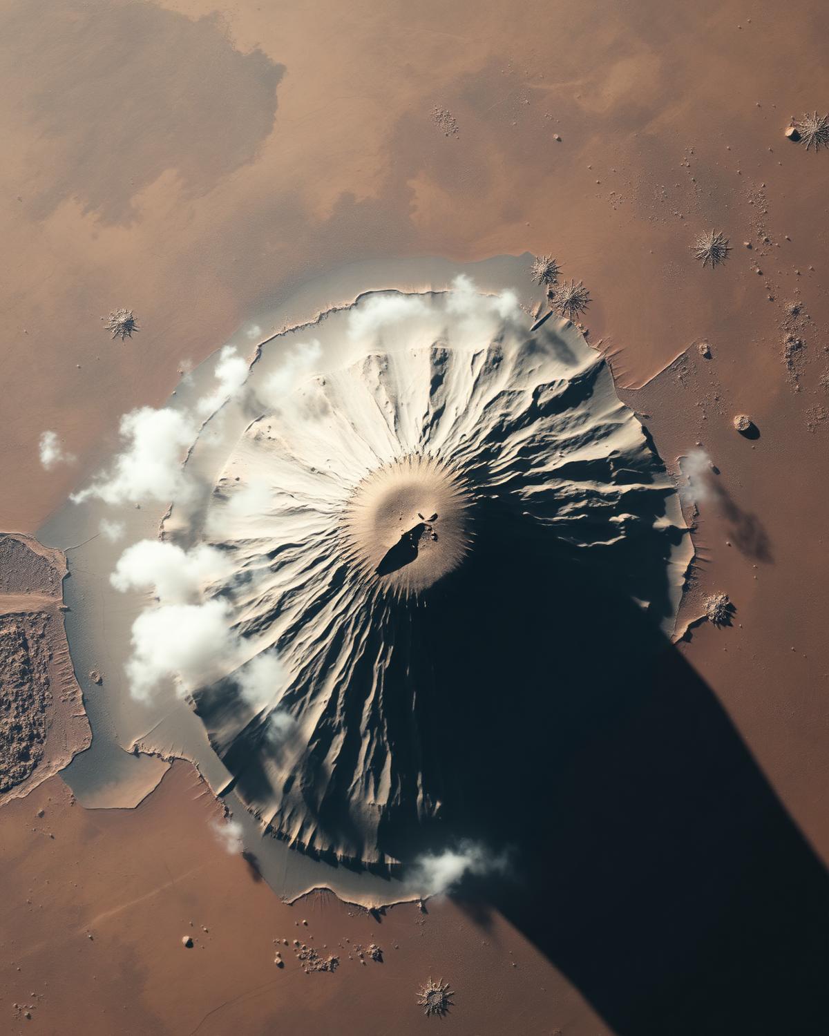 Orbital view of Olympus Mons, the largest shield volcano on Mars