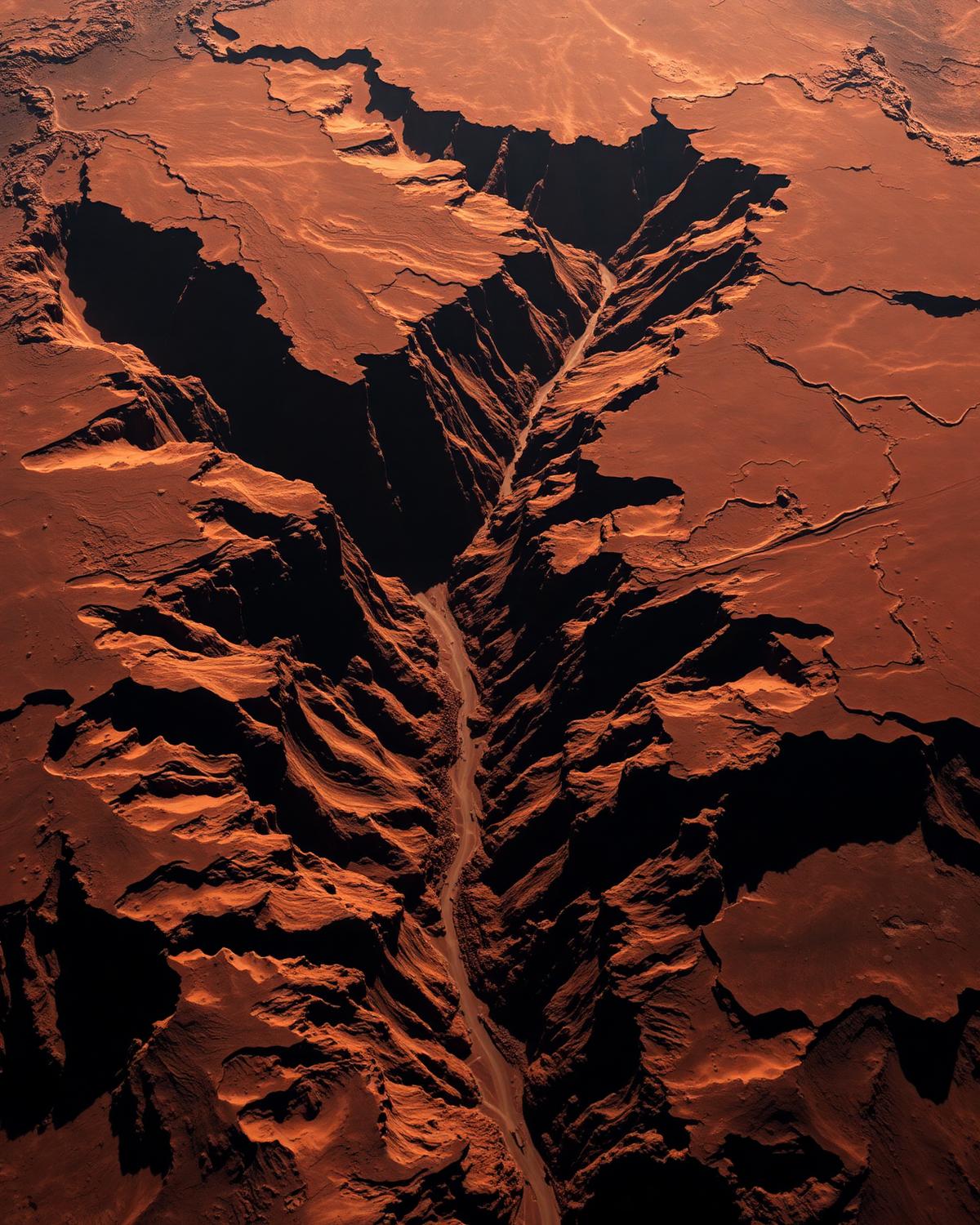 Orbital view of the layered chasms of Valles Marineris