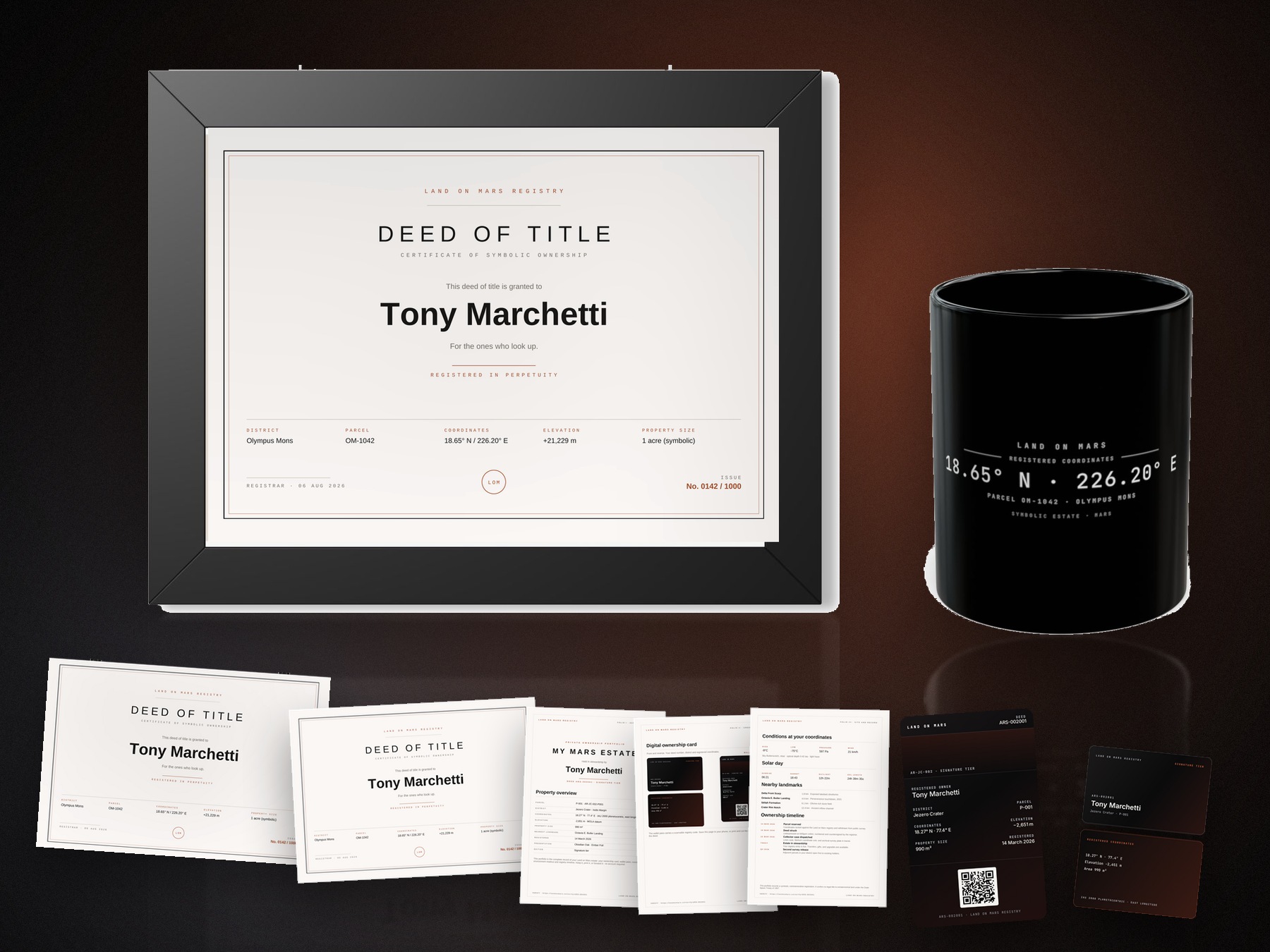Collector Edition: framed certificate under museum glass beside the 11oz black ceramic coordinate mug
